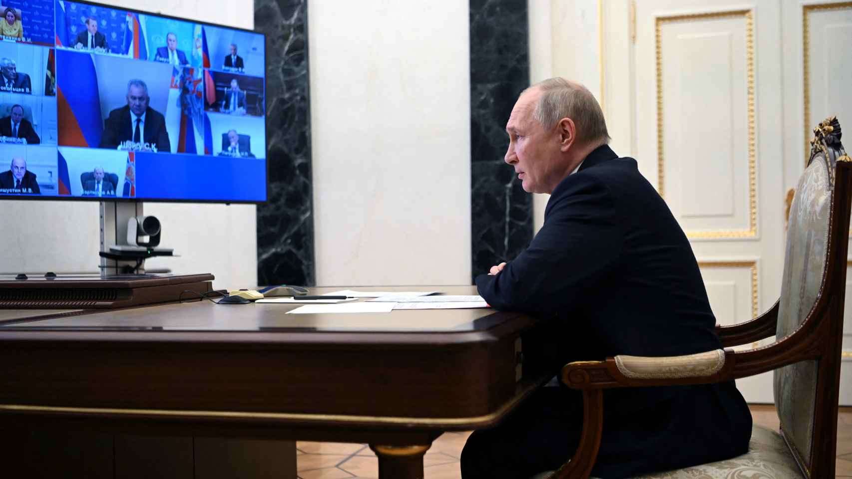 Putin durante a sua reunião com o Conselho de Segurança em 21 de julho de 2023.